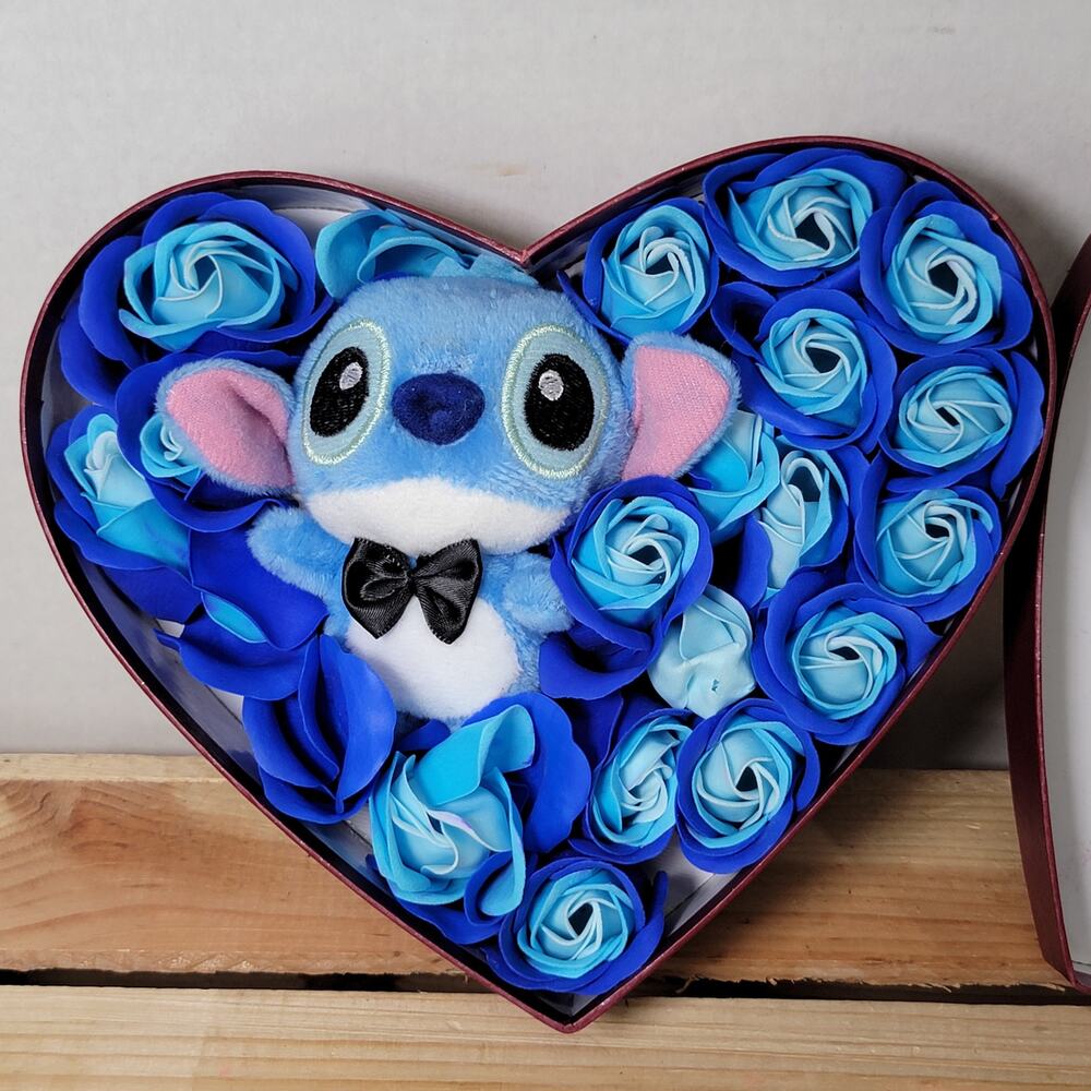 Stitch Plush Blue Rose Bouquet Gift Box "Best Wishes"